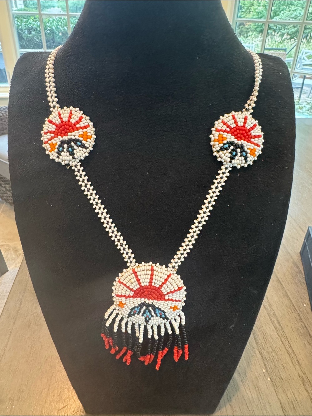 Black White Seed Bead Woven Necklace Long Boho Tribal Style Handmade Jewelry